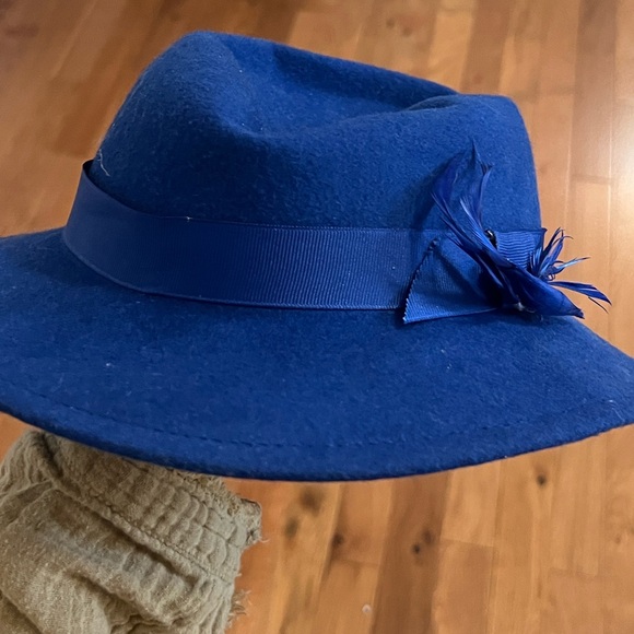 Vintage Lancaster Royal Blue Wool Fedora Hat Feather Accent Made USA Size M - Picture 9 of 12